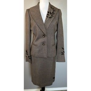 VTG Dana Buchman Brown Wool Cashmere Skirt Suit Blazer Pencil Skirt Womens 2 EUC